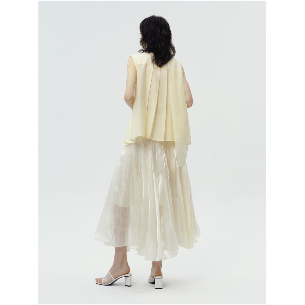 Serrer Light Yellow Pleated Skirt with 3D Floral Decoration image 3
