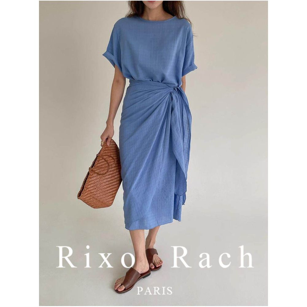 Rixo Rach French style belted waist dress spring midi length short sleeve wrap dress image 2