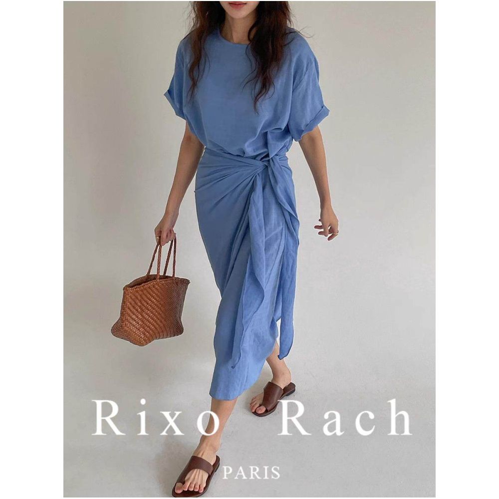 Rixo Rach French style belted waist dress spring midi length short sleeve wrap dress image 4