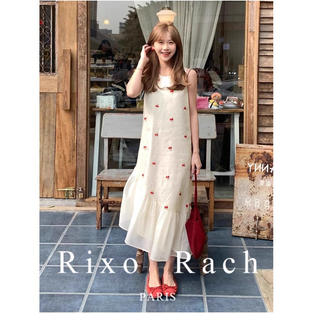 Rixo Rach French style sleeveless halter top dress for women 2025 summer style patchwork ruffle maxi dress image 2