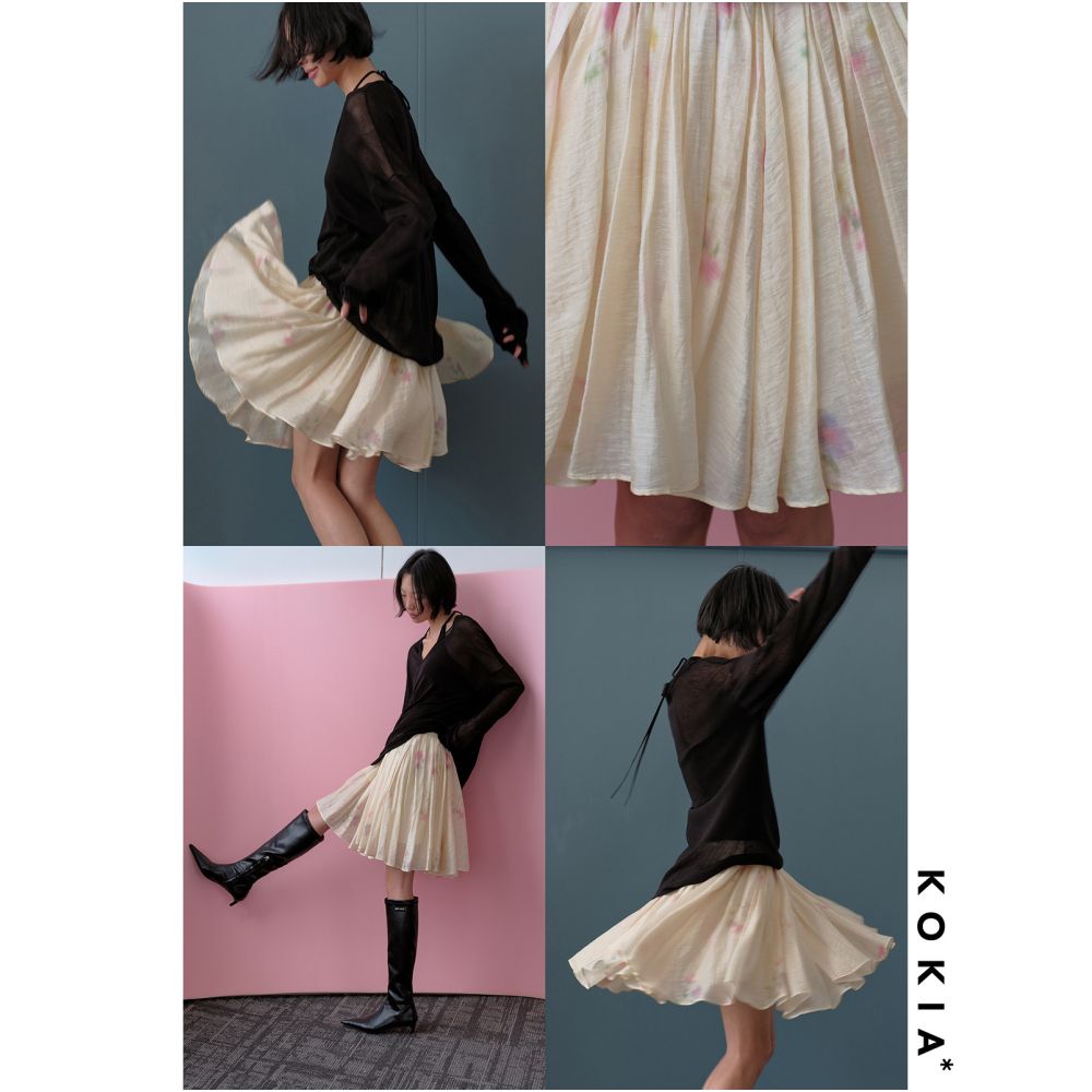 KOKIA In Stock Lightweight A line Short Skirt with a Diffused Floral Print image 0