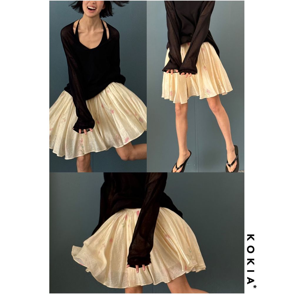KOKIA In Stock Lightweight A line Short Skirt with a Diffused Floral Print image 3