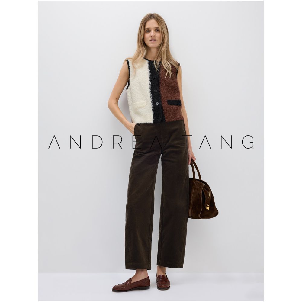 Andrea Tang Vest LUMI Alpaca Wool Pompom Coat Color Block Loose Casual Knitted Vest image 0