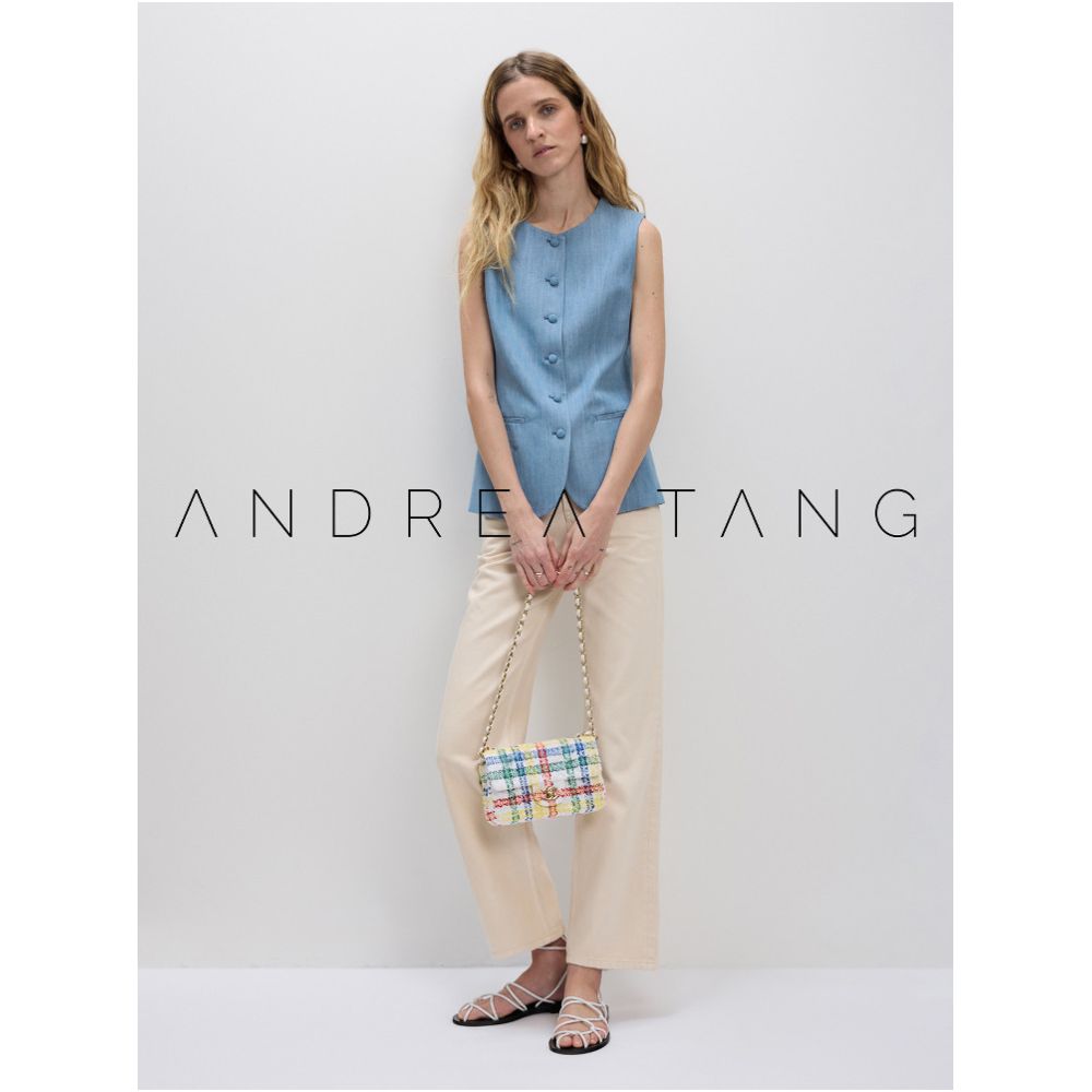 Andrea Tang Vest Set DEBORAH Tencel Denim Crew Neck Slim Waist Vest with Tassel Pants image 4