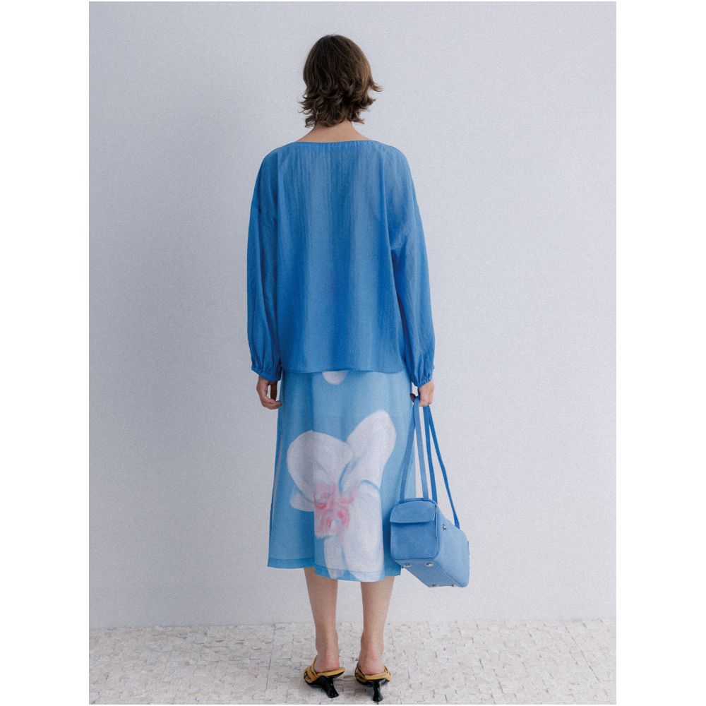 SOTHEMOS 25SS Butterfly Orchid Exclusive Original Design Printed Wrinkle Resistant Linen Biscuit High Waisted Midi Skirt image 3