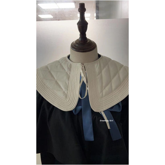 ASAYA6524 – Classic Quilted Collar Cape 🤍🪡