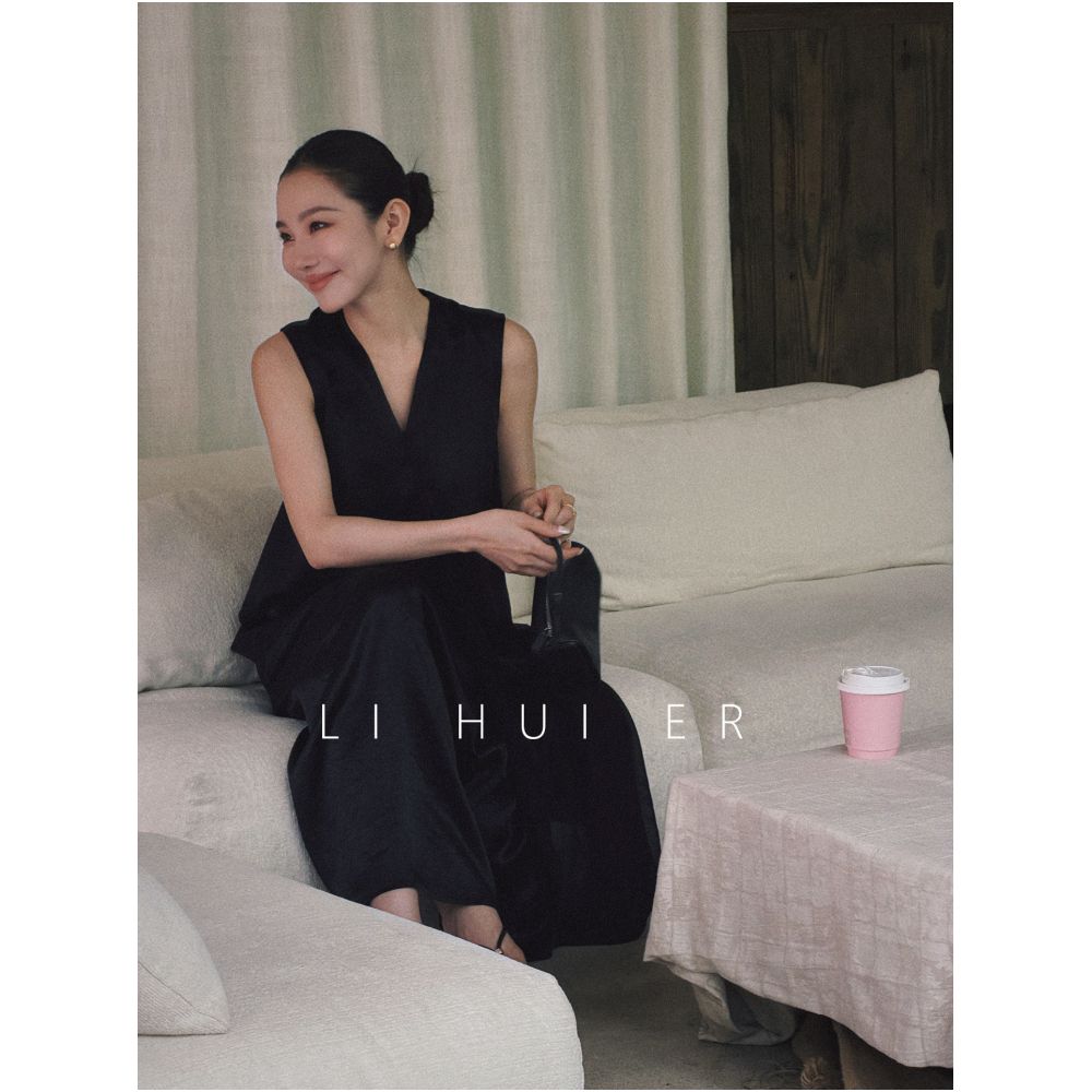 LiHuiEr 李慧儿 Absinthe Summer Acetic Acid Sleeveless V Neck Dress Super Beautiful Maternity Vest Dress image 2