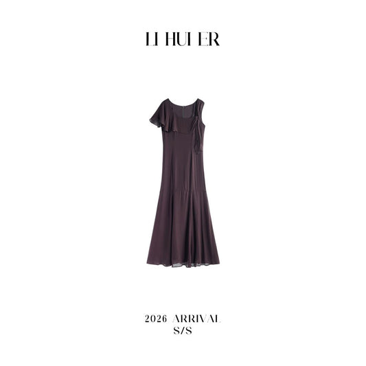 ASAYA6529 – Bordeaux Grace One-Shoulder Dress 🍷✨