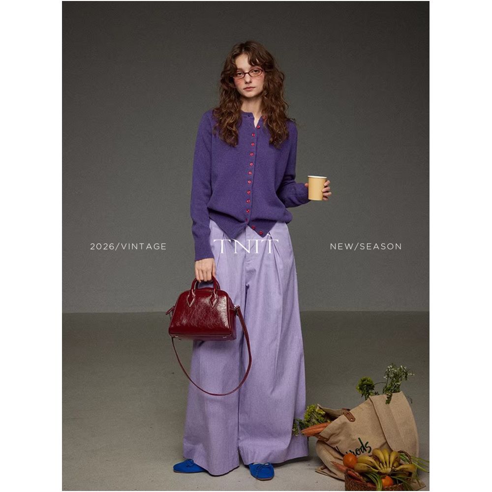 TNIT Retro Purple Suit Casual Wide Leg Pants Women s 2026 Spring High Waisted Loose Fitting Relaxed Style Pants image 4