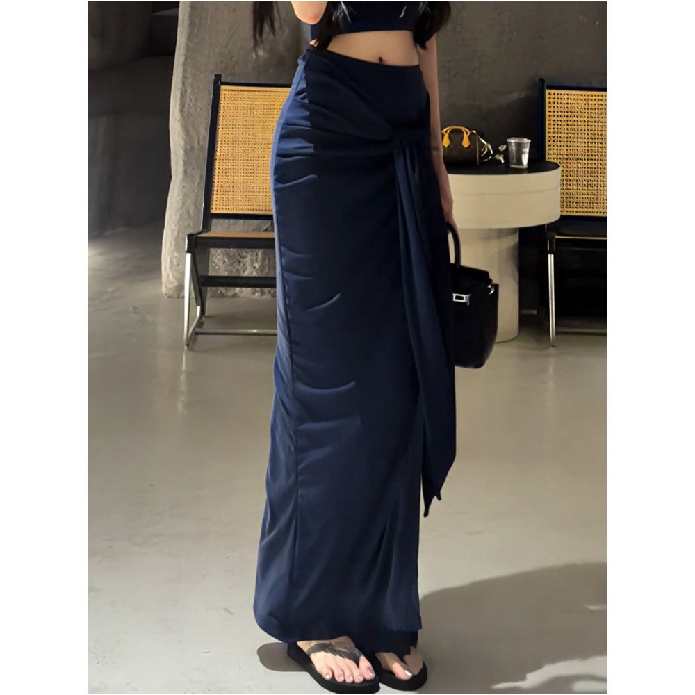 2025 Autumn New Slimming Tie Waist Design Midi Skirt for Women French Style Versatile Fashionable and Elegant Bodycon Long Skirt image 3