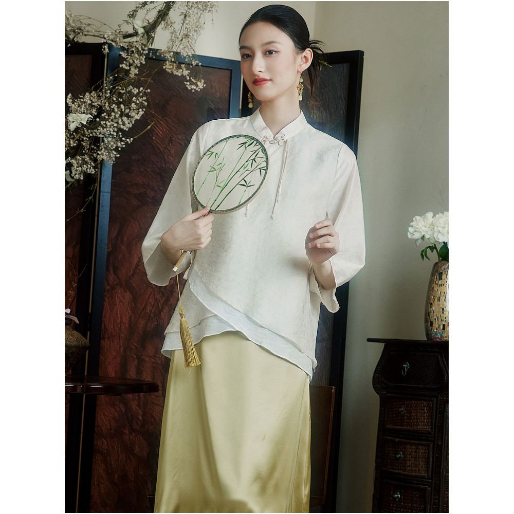 Moyu Yulei Chinese Style Summer Tencel Jacquard Modified Tang Suit Top New Chinese Design Shirt image 4