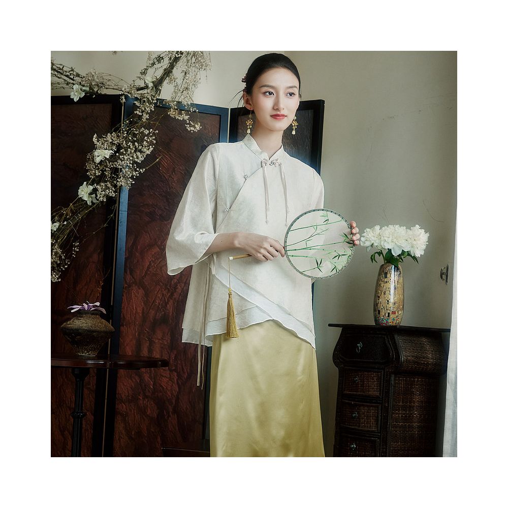Moyu Yulei Chinese Style Summer Tencel Jacquard Modified Tang Suit Top New Chinese Design Shirt image 0