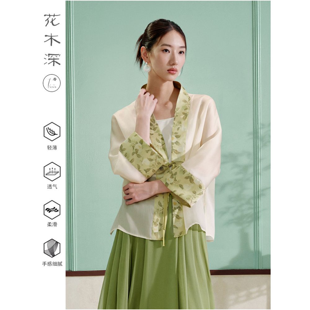 Women s Silk Thin Jacket with Printed Hanfu Style Chinese Cardigan Top Celebrity Style image 2