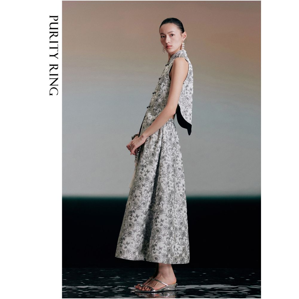 PURITY RING Elegant Oriental Style New Chinese Style Waist Shaped Jade Button Vest and Skirt Set image 1