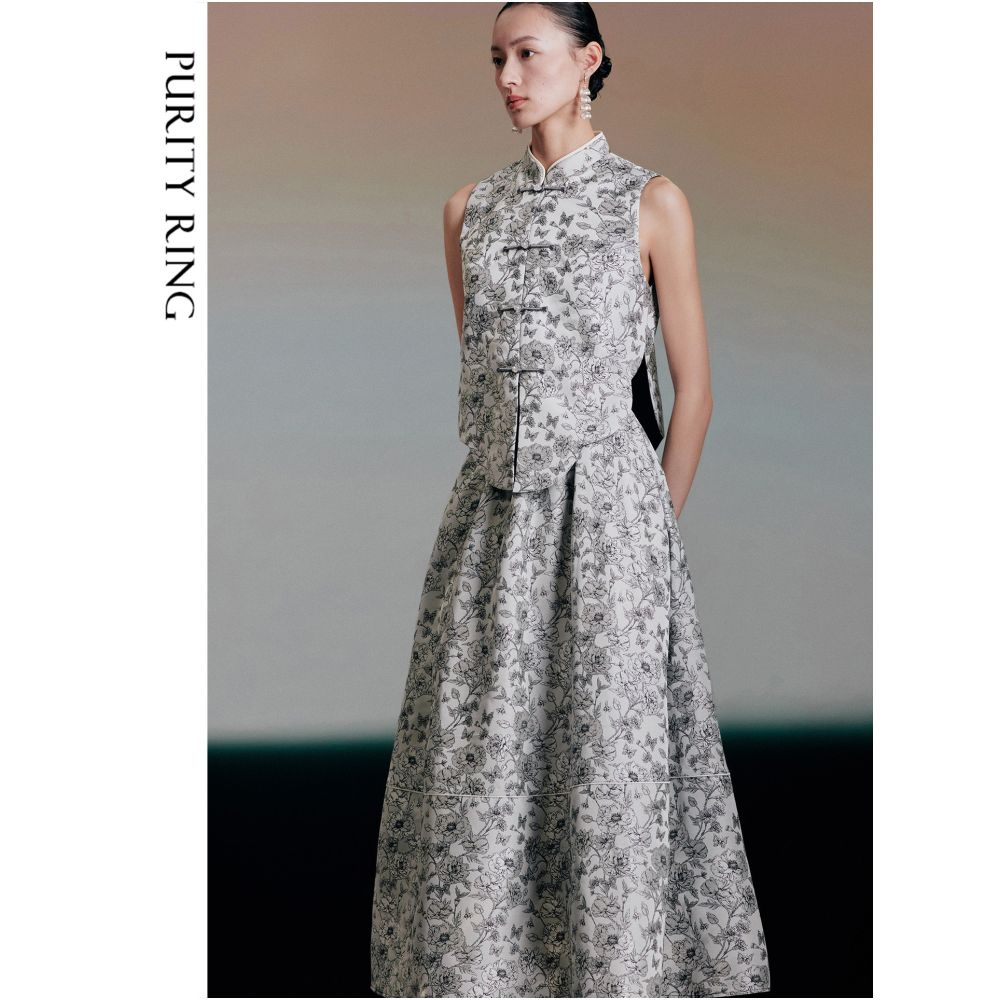 PURITY RING Elegant Oriental Style New Chinese Style Waist Shaped Jade Button Vest and Skirt Set image 2