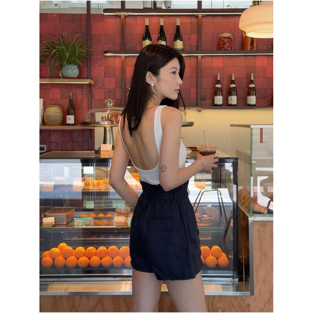 Krocchi Two tone backless bodysuit for women summer slim fit ribbed knit crew neck top image 4