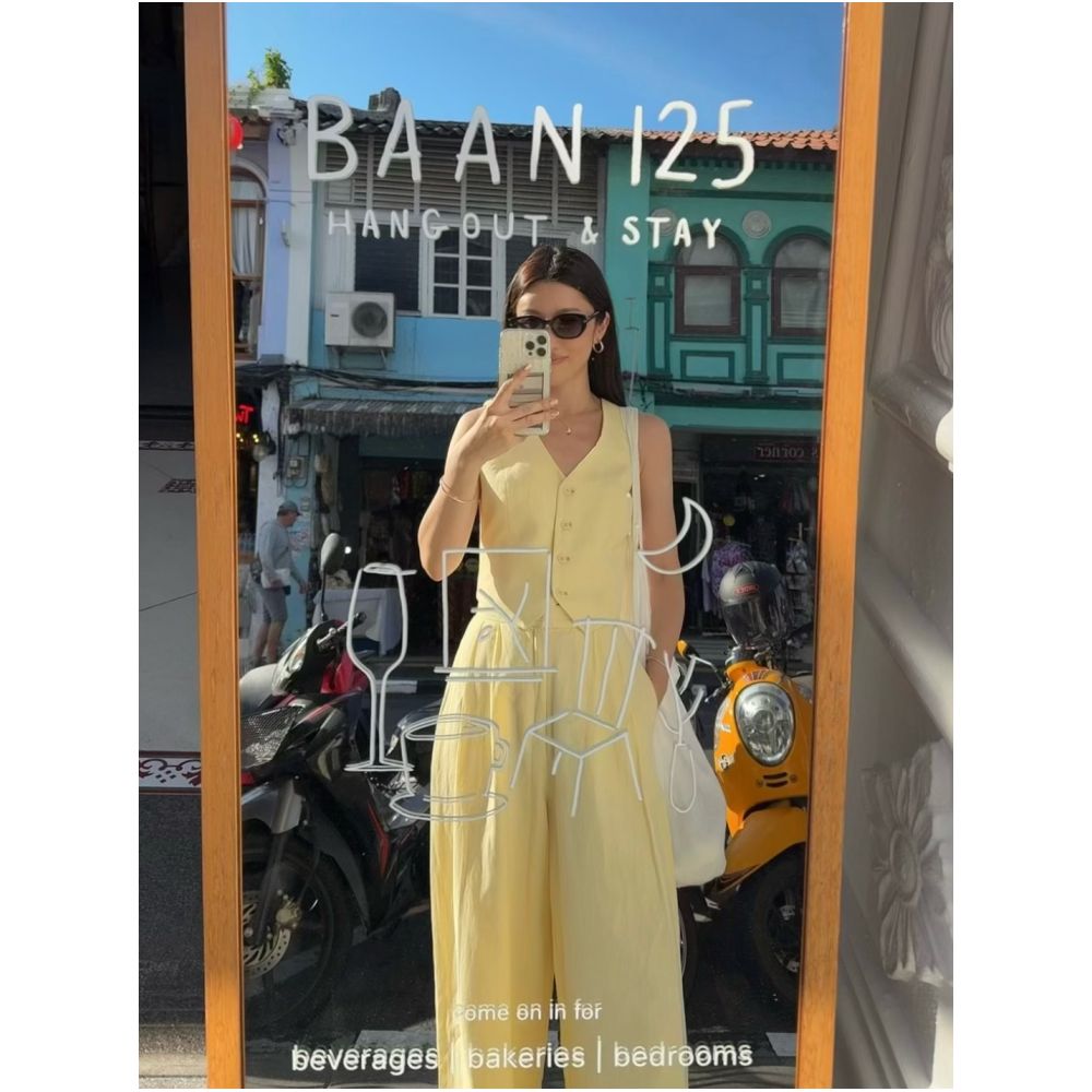 ASAYA6601 – Buttercream Linen Vest Set 🍋✨