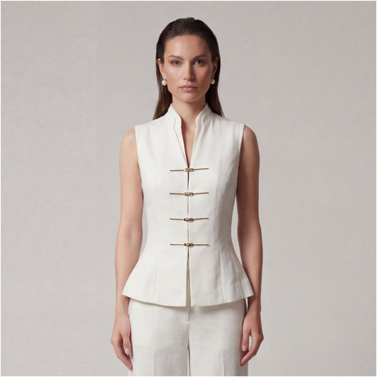 ASAYA6603 – Ivory Modern Cheongsam Vest 🤍✨