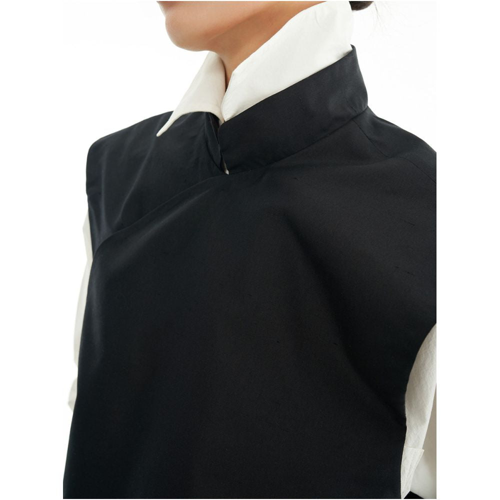 New Chinese style double layered silk stand up collar vest for women autumn outerwear slanted placket concealed button black sleeveless top image 1