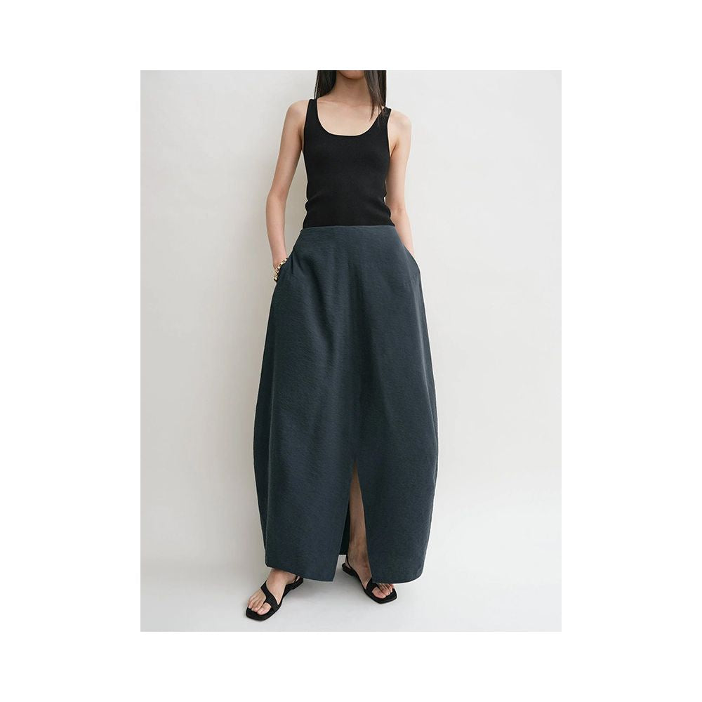 Tot silk midi skirt with a flowing drape pleated hem a unique and sophisticated design featuring a tulip shaped hem for summer image 1
