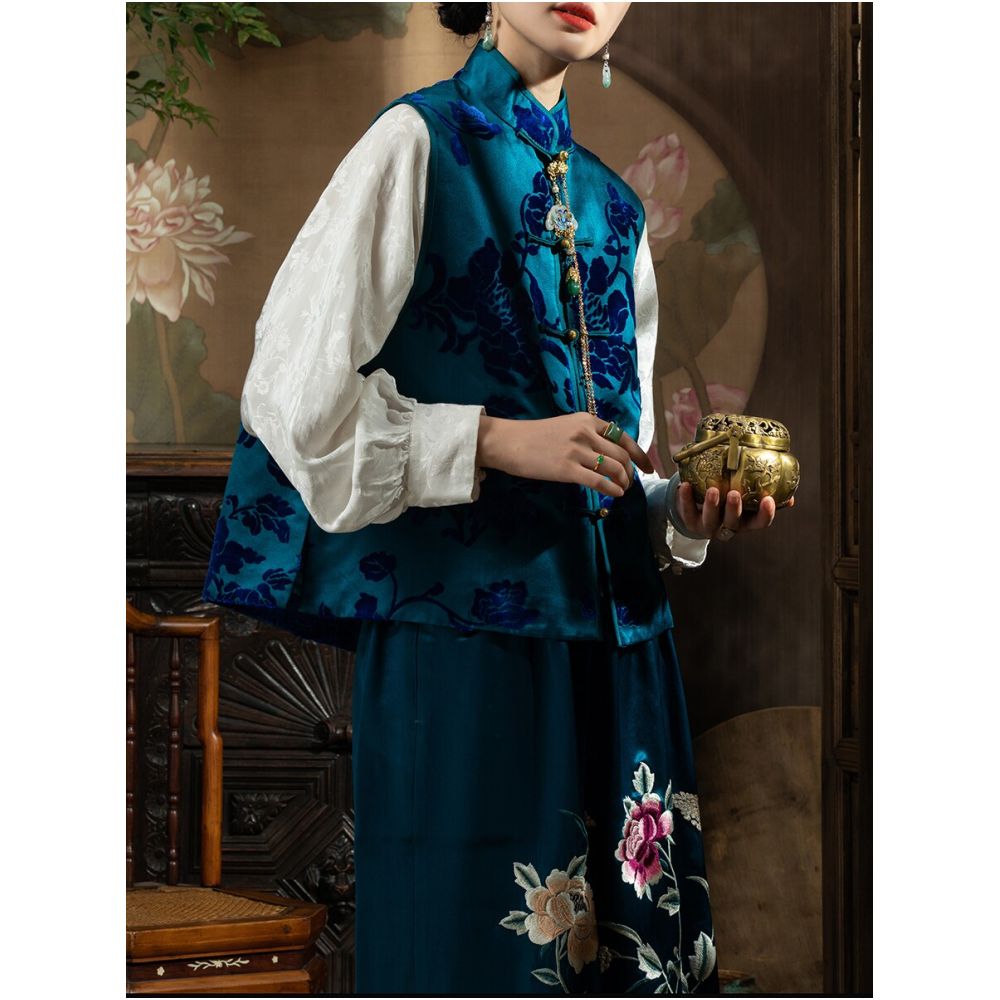 Our flagship product PSL554 Intangible Cultural Heritage Zhangzhou Velvet High end New Chinese Style Silk Zhangzhou Velvet Vest Sleeveless Jacket image 1