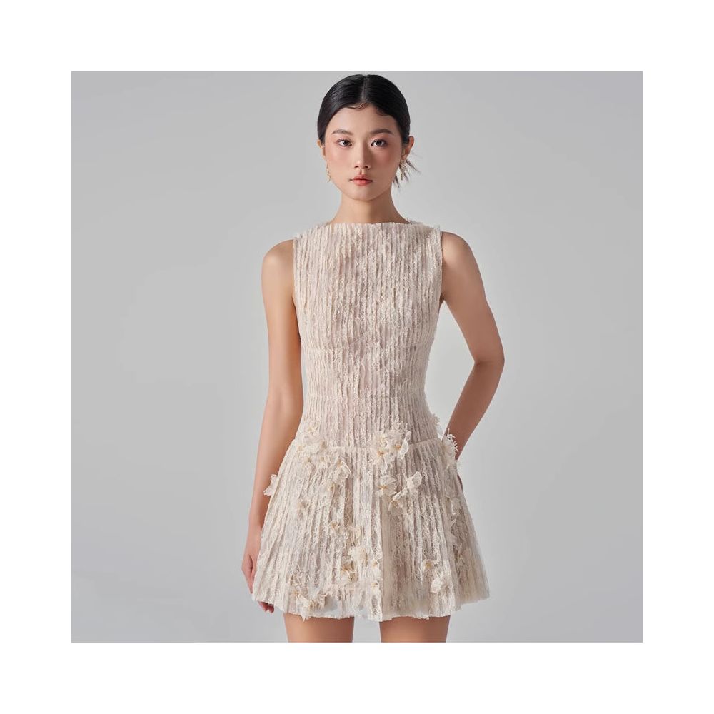 Vietnamese niche 2025 new sleeveless waist cinching heavy duty elegant pleated lace three dimensional butterfly flower short dress image 0