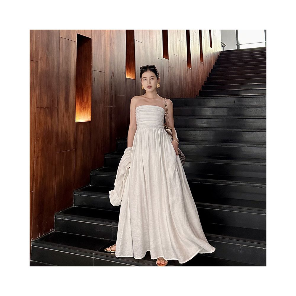 ASAYA6633 – Gingham Muse Strapless Maxi Dress 🤍🖤