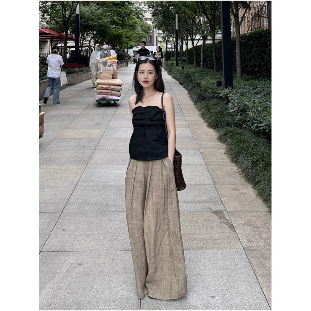 CML Cleanfit Natural Linen Wrinkled Bandeau Top Slim Fit Slimming and Slightly Sexy Summer Tank Top image 0
