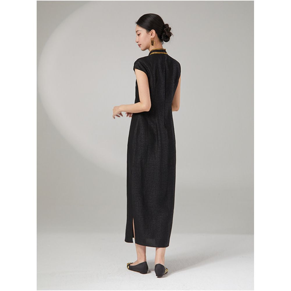 Anytime New Chinese Style Xiangyun Yarn Jacquard Pattern Cheongsam Print Long Dress for Women 2025 Summer New Arrival image 4