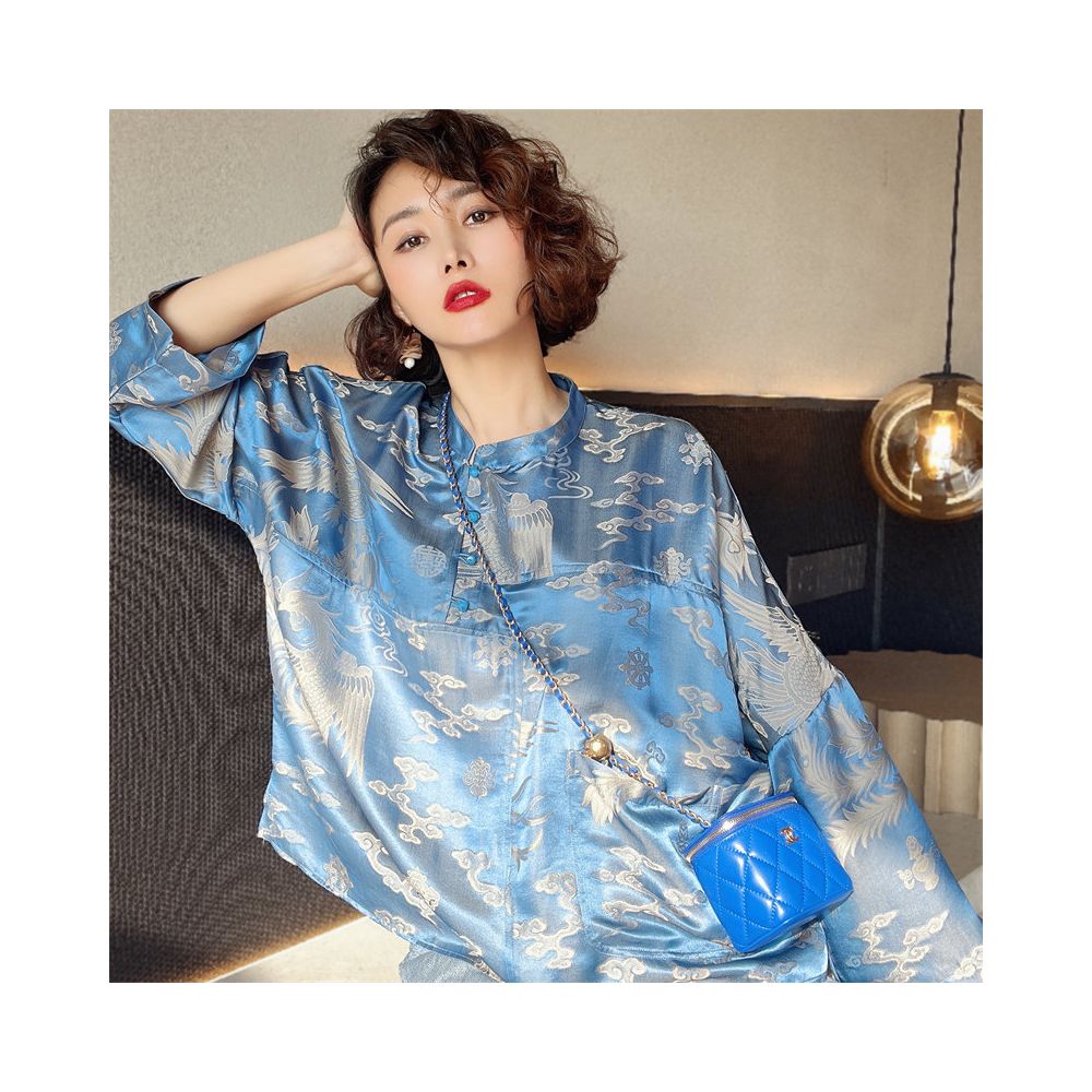 ASAYA6652 – Celestial Silk Mandarin Blouse ☁️🩵