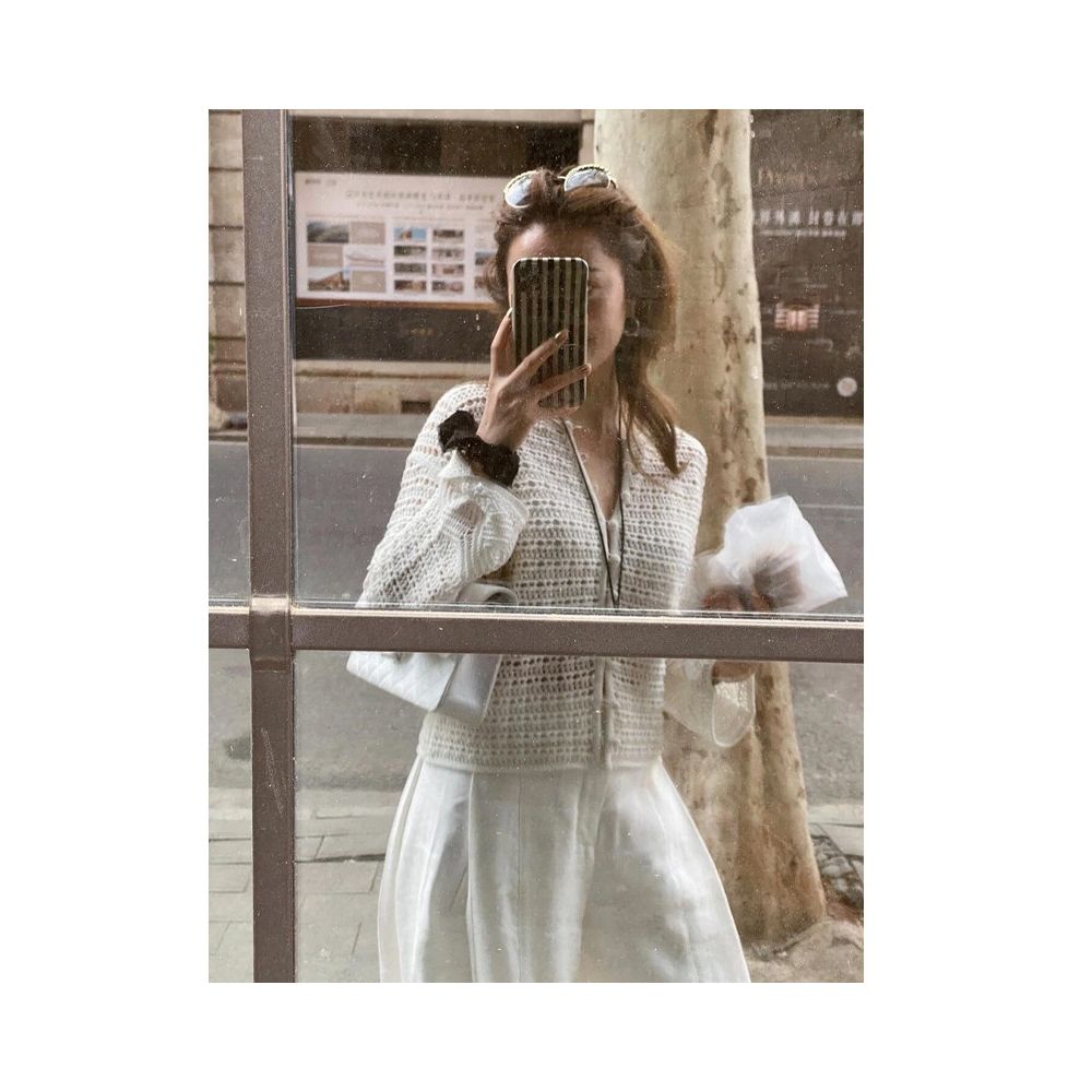 2025 Spring New Gentle Style Design Hollow Knitted Cardigan Lazy Style High End Top Design image 3