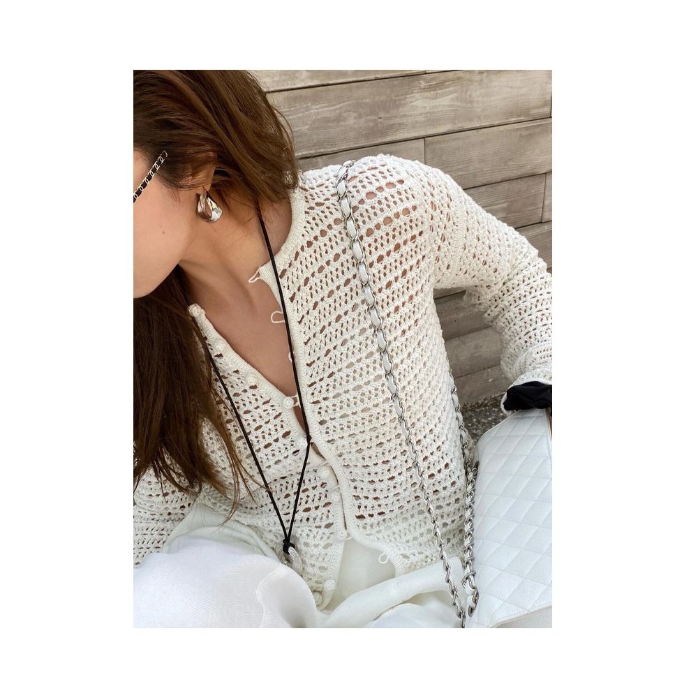 2025 Spring New Gentle Style Design Hollow Knitted Cardigan Lazy Style High End Top Design image 5