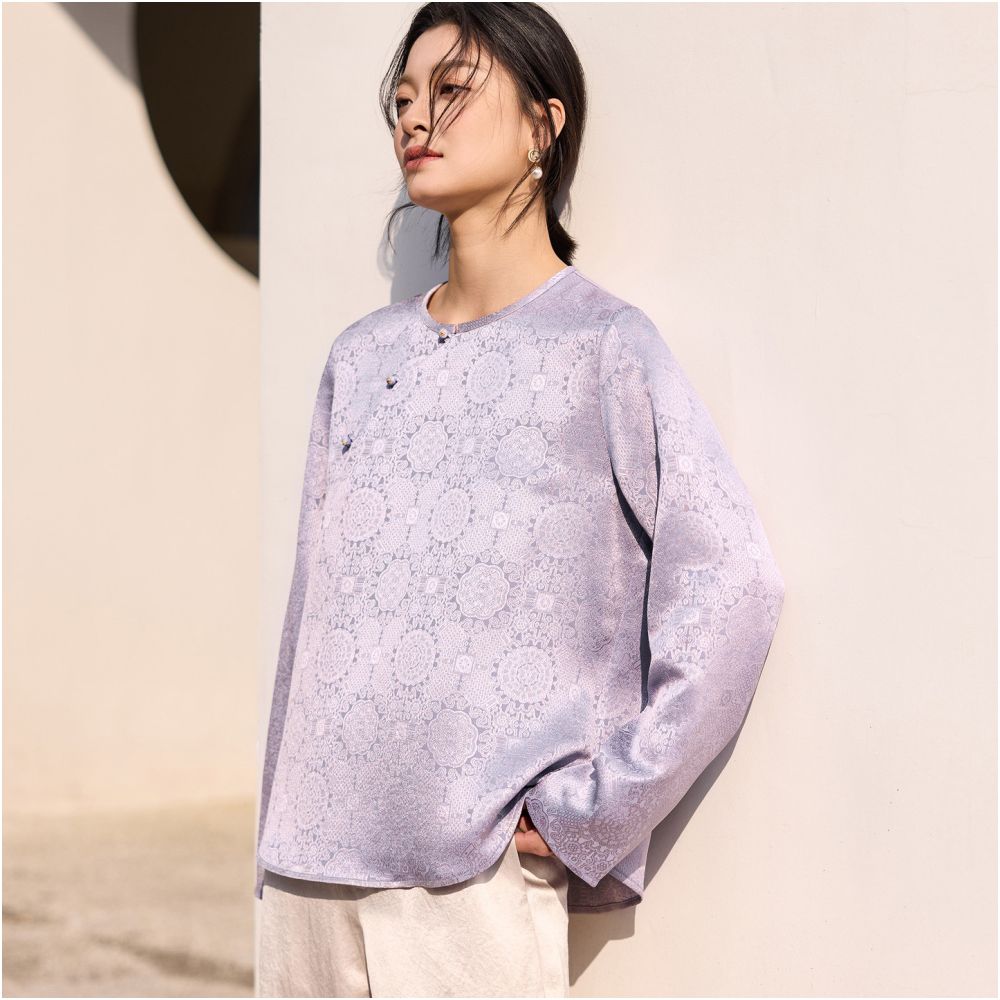 ASAYA6690 – Lavender Dynasty Satin Blouse 💜✨