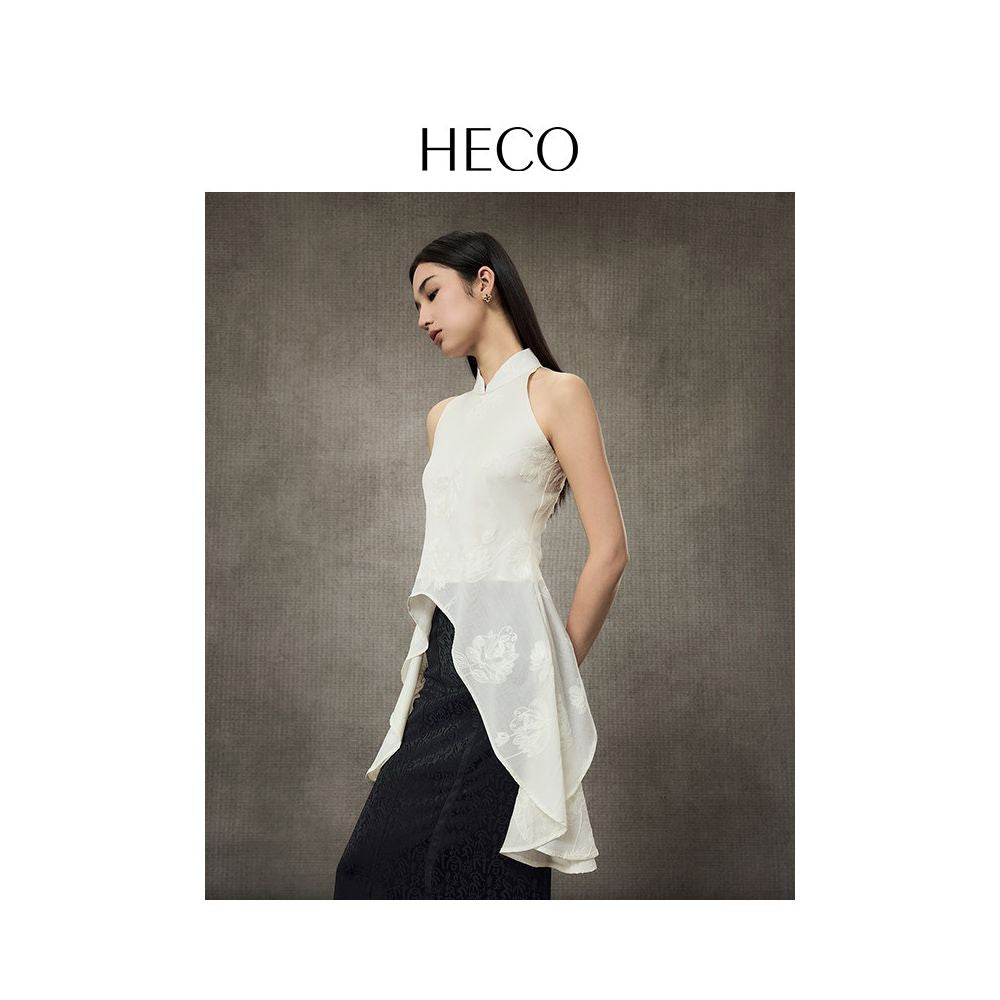 Jing Tian Same HECO Heavenly Fairy New Chinese style Small Stand Collar Acetate Wave Edge Tank Top for Actress Elegant Top image 0