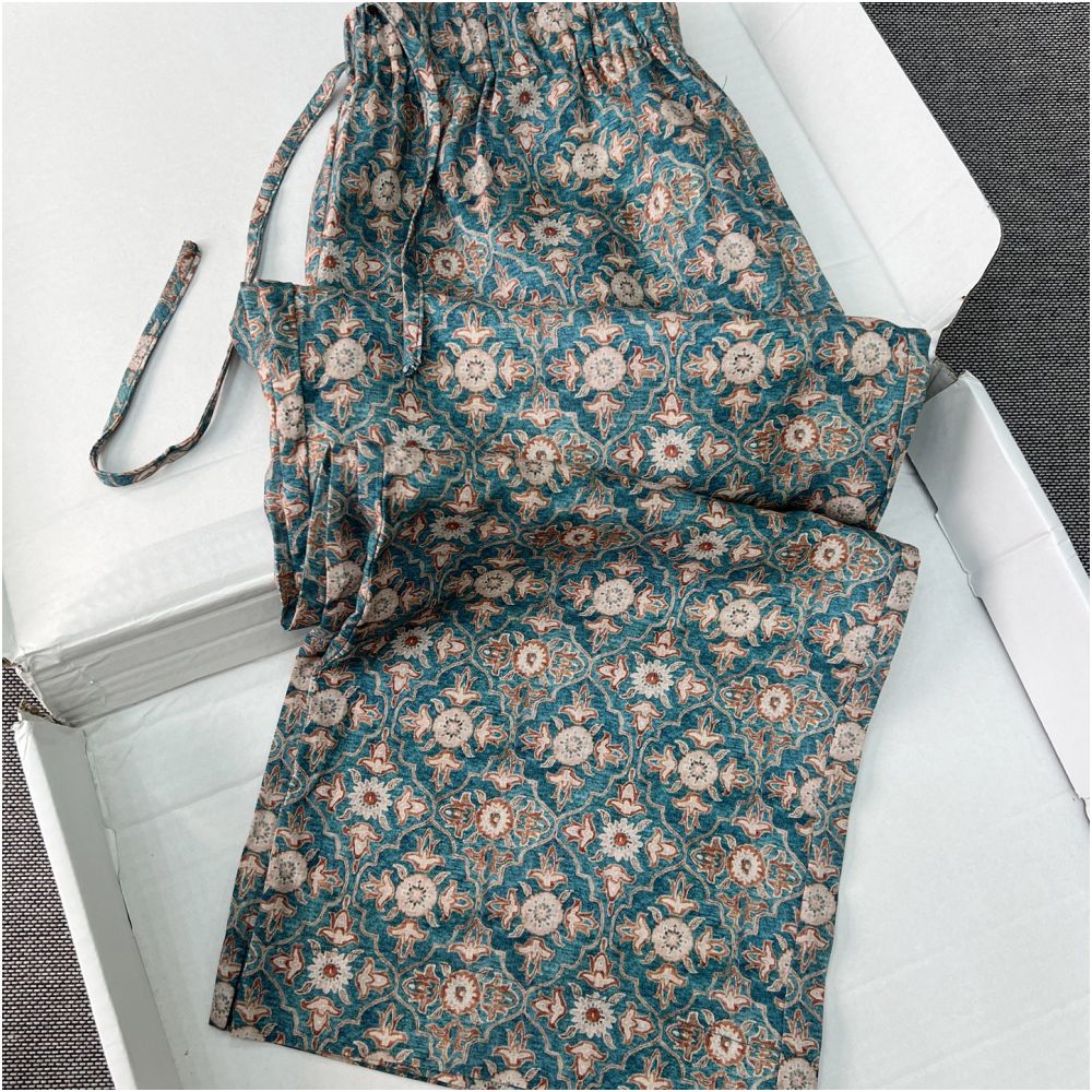 South Oil High Quality 2025 Summer New Linen New Chinese Style Printed Elastic Waist Nine point Casual Straight Leg Pants for Women image 0