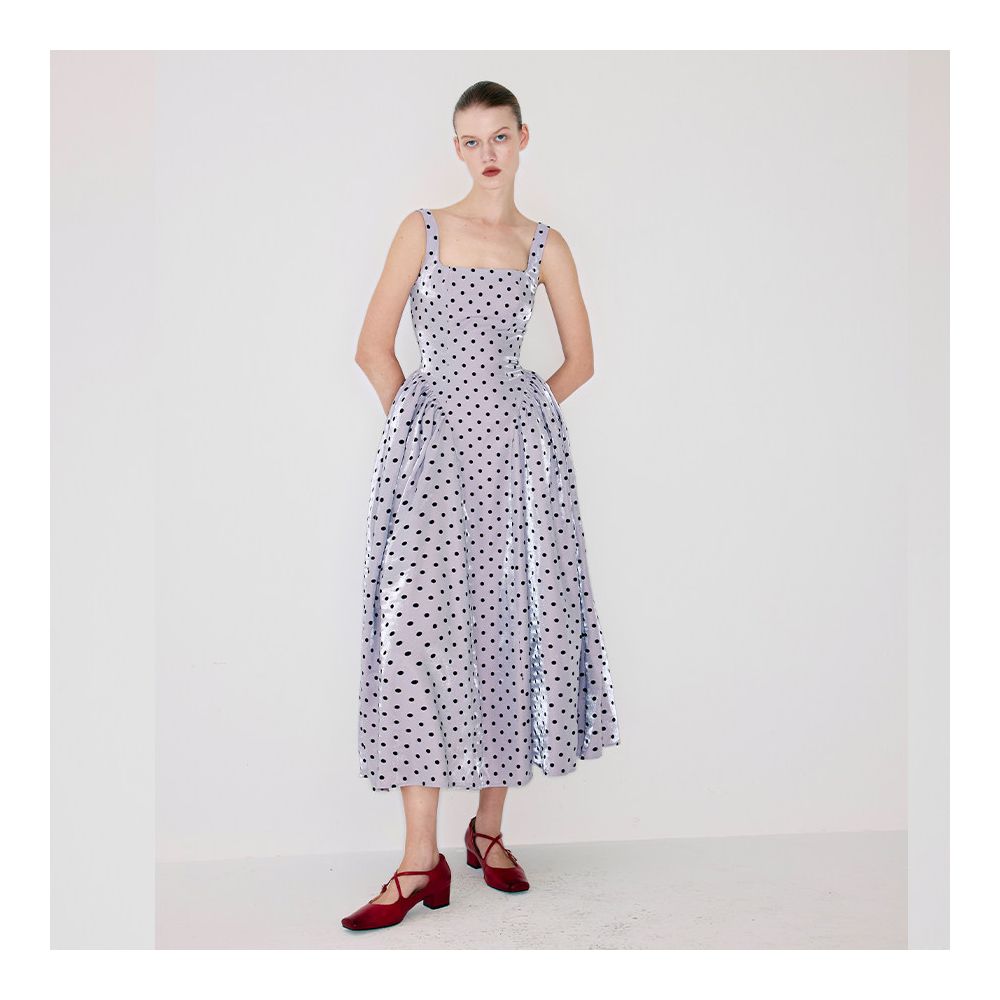 CLUSTERONE 2025 Summer New Square Collar Plush Polka Purple Strap Waist Design Dress image 0