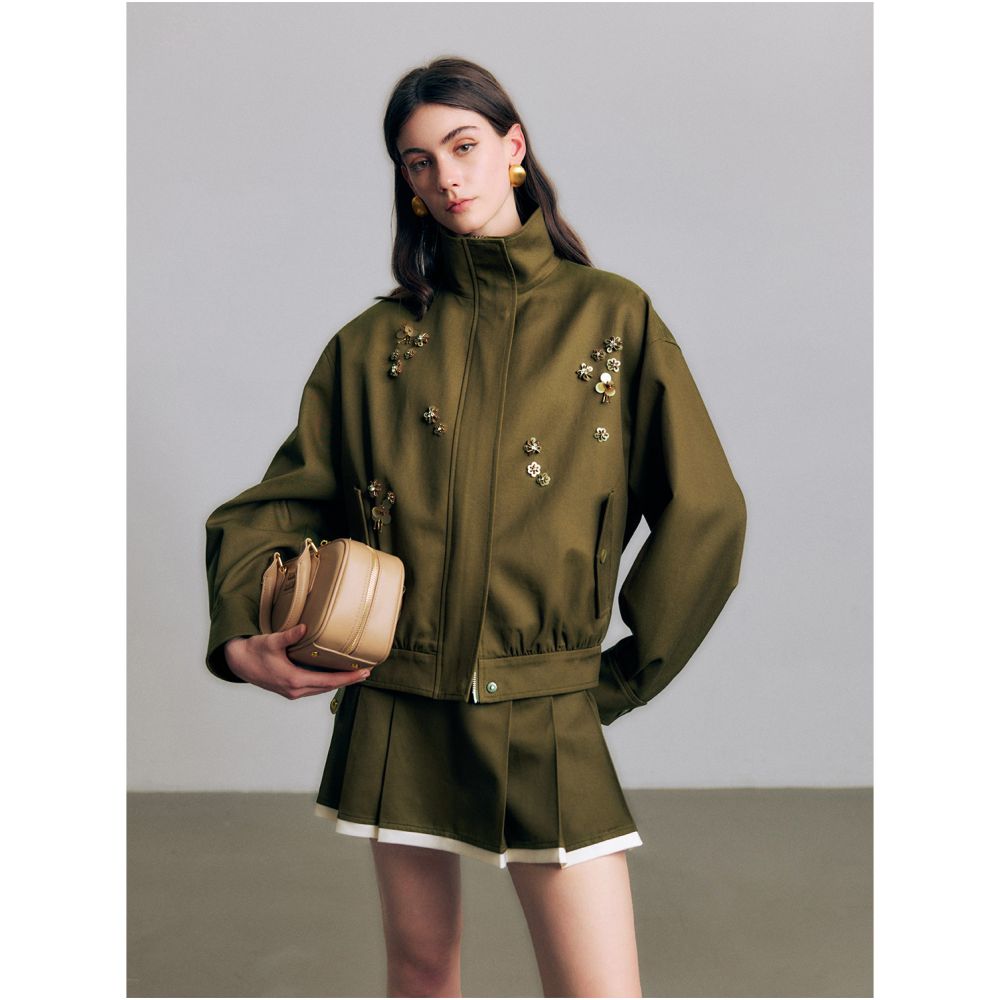 MR 99 Fashion Showcase Customized Long staple Cotton Twill Bead Flower Show Level Jacket Top 100 Fold Short Skirt Set image 4