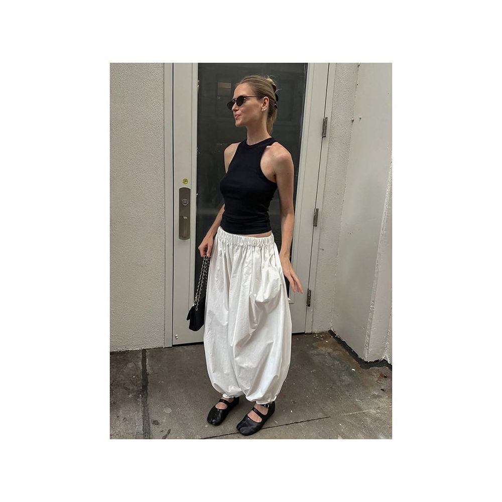 American retro white casual pants for women new autumn style high waisted slimming simple loose wide leg pants lantern pants image 3