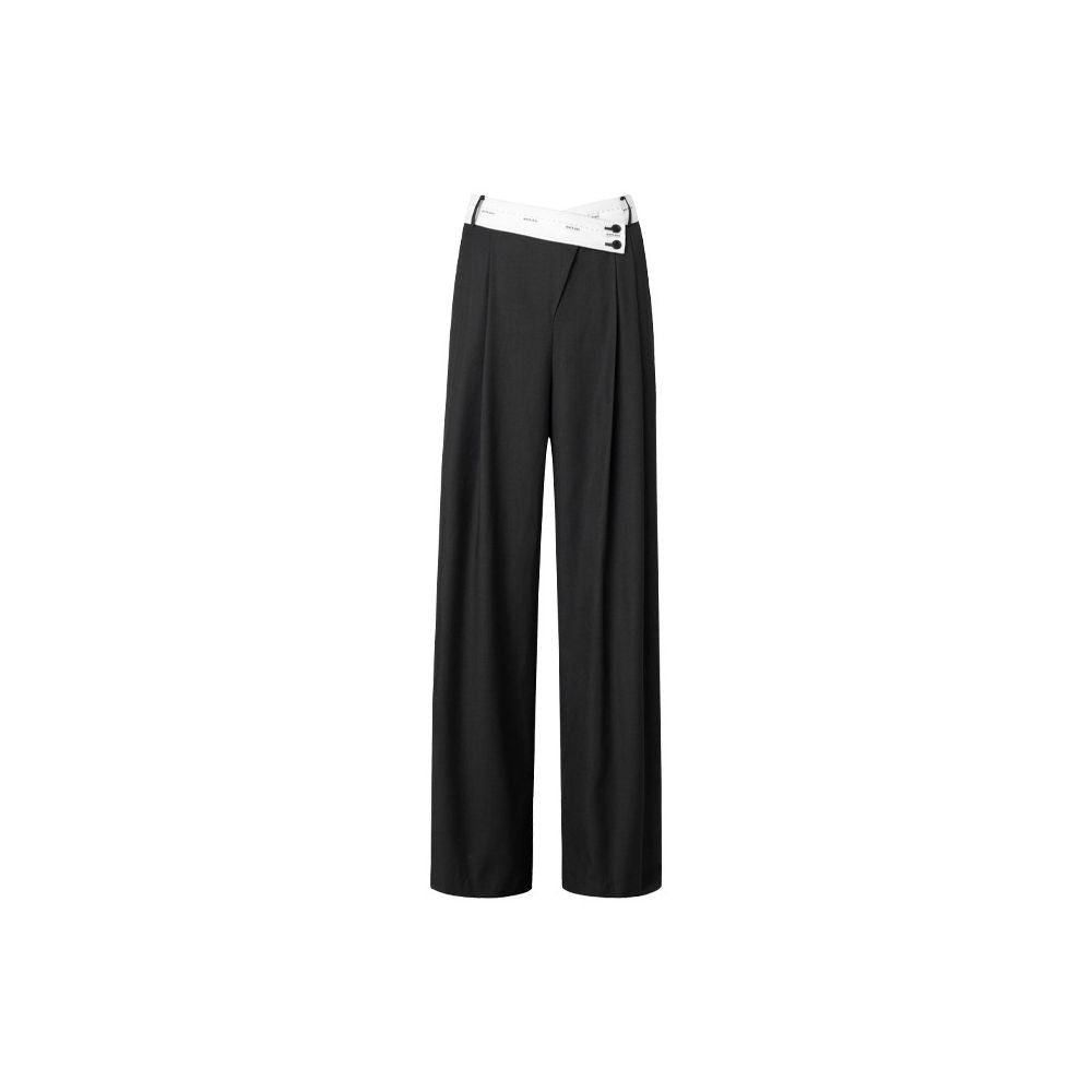 Ourhour slanted turned up waist black and gray pleated wide leg suit pants women s spring and autumn design floor length trousers image 5