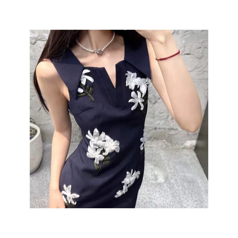 TE shushu fashion temperament pure handmade new Chinese embroidery three dimensional flower decoration waist slimming dress image 4