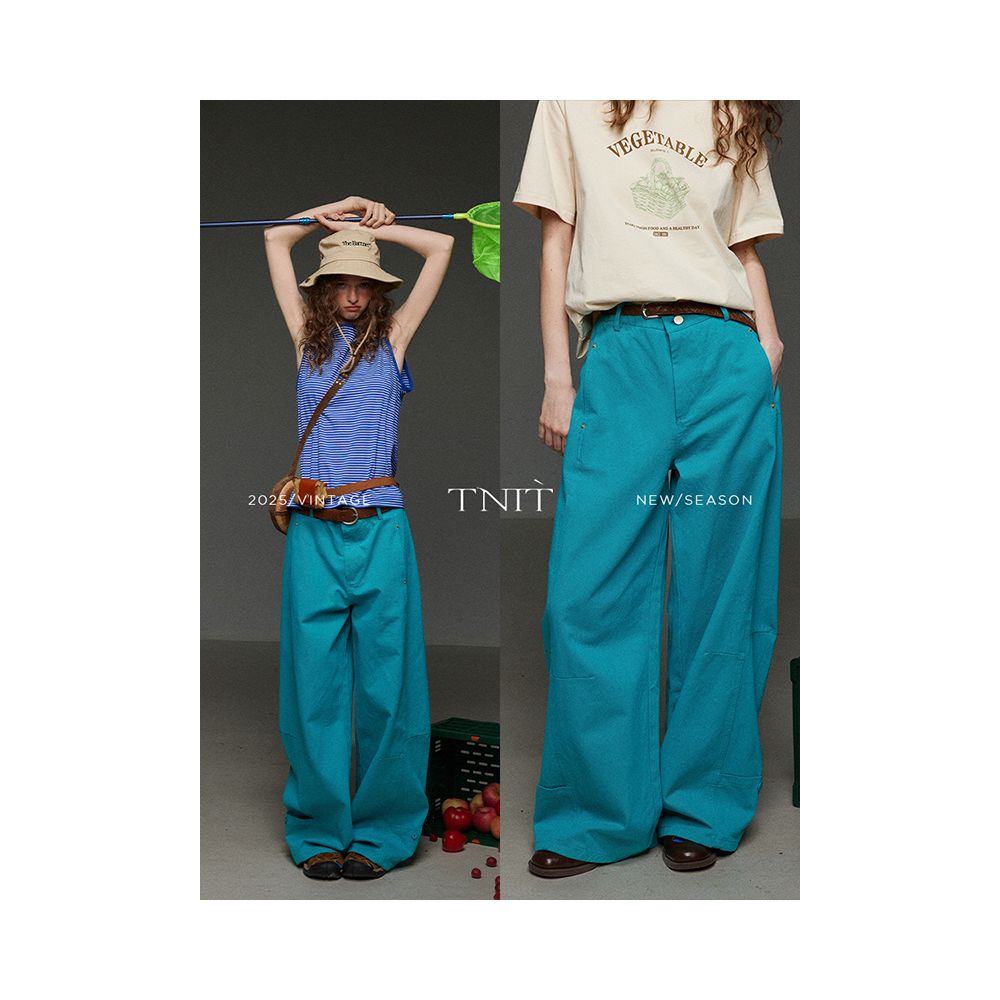 TNIT retro high waist slimming straight leg mop casual jeans women s spring and summer workwear curved knife pants wide leg pants image 1