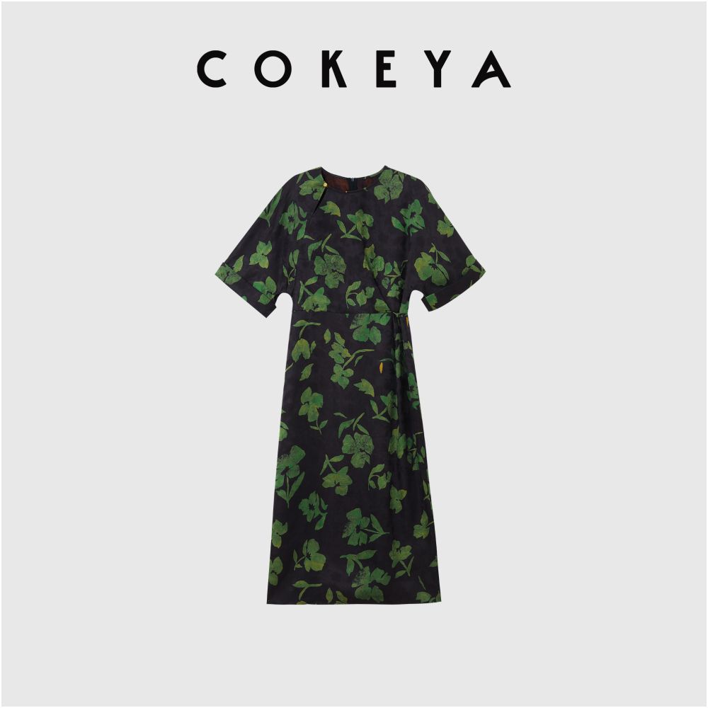 ASAYA6713 – Midnight Bloom Silk Dress 🌙🌺