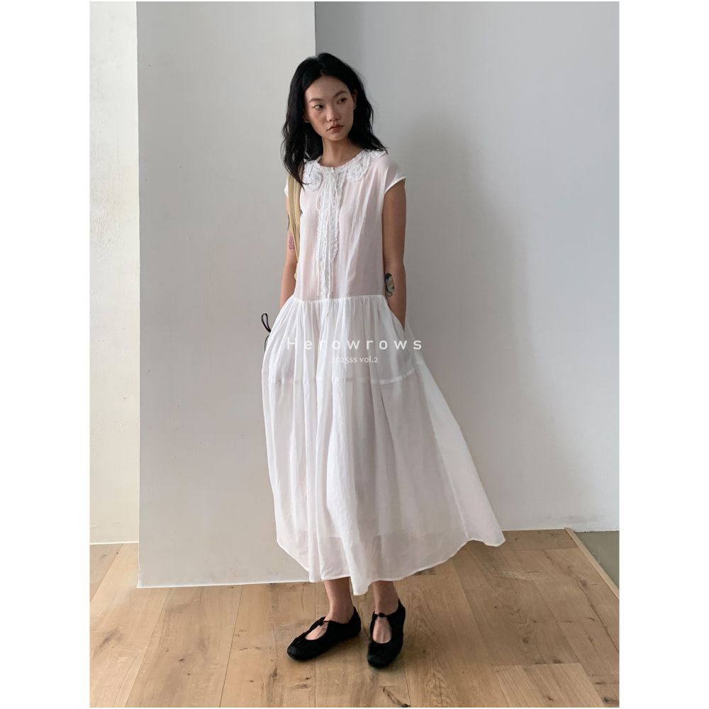 Herowrongs Summer Clear Hemp Cotton Heavy Industry Flower Wrapped Strap Dress Front and Rear Two Wearing Large Swing Skirts image 0