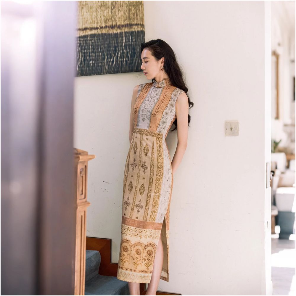 Momo 2025 Spring Summer New Sleeveless Half Open Long Style Retro Chinese Daily Tencel Ma Cheongsam West Asia image 2