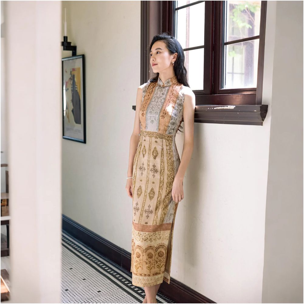 Momo 2025 Spring Summer New Sleeveless Half Open Long Style Retro Chinese Daily Tencel Ma Cheongsam West Asia image 0
