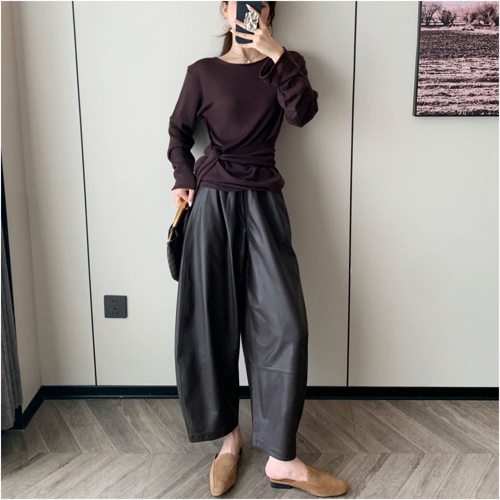 ASAYA6720 – Noir Volume Leather Pants 🖤✨