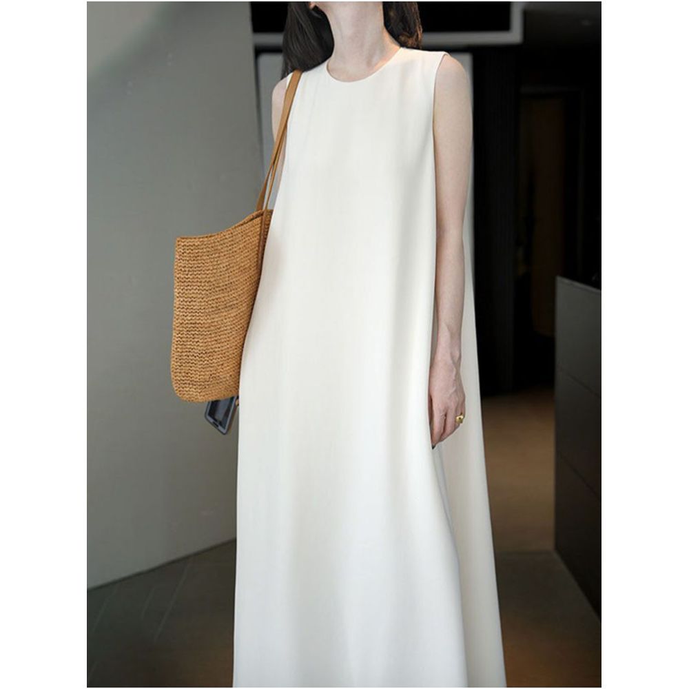 EOS Acetate Minimalist White Silk Dress High End Luxury Dress Elegant Mulberry Silk Vest Long Dress image 0