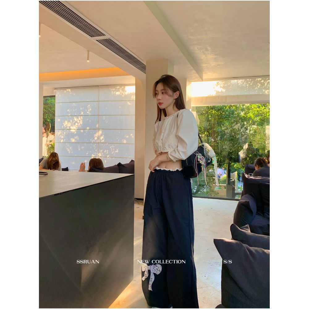 ASAYA6735 – Ribbon Lounge Wide Pants 🎀🖤