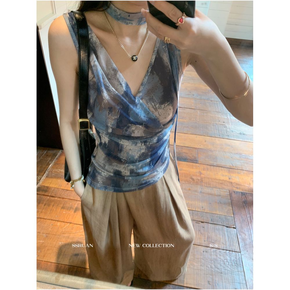 Sam Seoi Da Fan Retro Gentle French Design Loose Printed Chiffon Blouse for Women Cool Shirt image 1