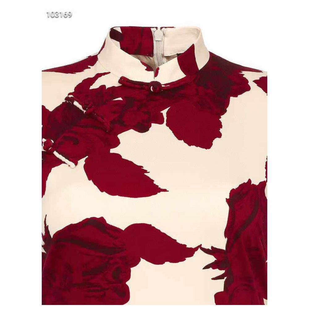 2021 New Shanghai Tang Retro Cheongsam with Rose Floral Stretch Cotton Chinese Style Stand Collar Chinese Style Button Side Slit image 1